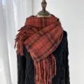 Écharpe d'hiver à carreaux épaisse pour femme, design classique à franges, douce et chaude. - G-HY117 rouge