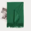 Solid color winter warm cashmere feel tassel scarf for women long shawl neckerchief - Grass Green