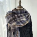 Femme hiver vintage écharpe à carreaux chaude douce franges châle style quotidien - Café Bleu