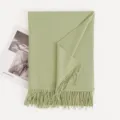 Solid color imitation cashmere winter scarf for women, soft cozy fringe shawl and wrap. - Bean Green