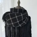 Écharpe d'hiver à carreaux noirs, châle chaud et épais en cachemire synthétique pour femmes. - G-HY159 noir