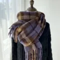 Femme automne hiver epais chaud carreaux frange echarpe vintage decontracte doux foulard. - Violet