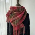 Écharpe carreaux style cachemire femme hiver chaud franges mode tour de cou accessoire - Rouge
