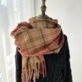 Femme hiver écharpe à carreaux rétro style Maillard chaud franges châle élégant - Chameau