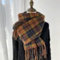 Écharpe à Carreaux Frangée Douce Automne Hiver Chaude Mode Tendance Foulard Tendance - G-HY117 Orange