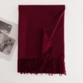 Solid color imitation cashmere scarf women winter warm long tassel shawl cozy casual wrap - Burgundy