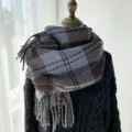 Écharpe à carreaux hiver avec franges épaisse chaude confortable élégant accessoire couple - G-HY14 bleu