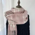Echarpe carreaux rose blanche femme hiver imitation cachemire frange chale mode chaud cou foulard - G-HY111 rose
