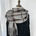 Femme hiver chaud imitation cachemire écharpe à carreaux, châle épais style coréen. - G-HY35 Gris