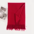 Red solid color imitation cashmere scarf with fringe, soft winter warm long shawl wrap. - Cinnabar Red