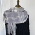 Femme Automne Hiver Doux Cachemire-Toucher Carreau Écharpe Violet Franges Tour De Cou - G-HY111 gris bleu