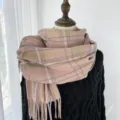 Femme hiver chaud écharpe imitation cachemire douce douillette châle franges foulard - G-HY35 rose