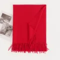 Solid red imitation cashmere fringe scarf, cozy winter women's tassel shawl wrap. - Red
