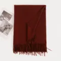 Solid Color Cashmere Feel Scarf Autumn Winter Women Long Fringe Shawl Wrap Cozy - Red Brown