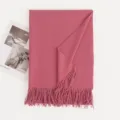 Solid color cashmere-feel winter scarf with elegant fringe, cozy and stylish accessory. - Carmine Pink