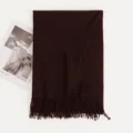 Solid color imitation cashmere fringed scarf, cozy winter neck wrap in dark brown. - Dark Brown
