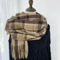 Écharpe à carreaux automne hiver femme épais chaud cachemire doux élégant châle - G-HY35 kaki
