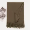 Brown imitation cashmere scarf winter cozy thick warm tassel fringe elegant neck wrap - Brown