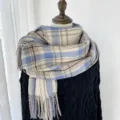 Women autumn winter thickened warm imitation cashmere blue beige plaid scarf shawl - G-HY35 Beige