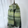 Écharpe d'hiver femme en mohair à carreaux vert avec franges, tour de cou doux et chaud - G-HY169 vert