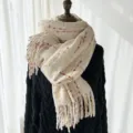 Femme hiver écharpe à carreaux cachemire doux chaud franges glands élégant foulard - G-HY97 beige
