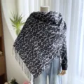 Écharpe d'hiver classique à imprimé léopard, toucher cachemire, franges, châle chaud. - 16-YHP gris