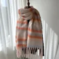 Écharpe douce et chaude en mohair à carreaux avec franges pour femme automne hiver - G-HY169 orange