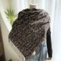 Écharpe imprimé léopard classique femme hiver cachemire doux franges châle chaud foulard - 16-YHP marron