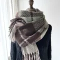 Écharpe à carreaux d'hiver épaisse et confortable pour femmes, châle chaud en imitation cachemire. - G-HY48 vert clair