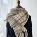 Femme hiver retro carreaux franges echarpe confortable chaud mode cou emballage pour tous - Vert