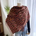 Classic leopard print cashmere-feel winter scarf with fringe, warm fashion shawl variant. - 16-YHP Orange-Red
