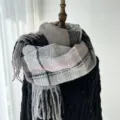 Femme automne hiver écharpe carreaux frange toucher cachemire chaud épais mode gris rose - Gris