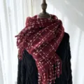 Winter Warm Women Plaid Scarf Cashmere Feel Tassel Checkered Neck Wrap Soft Casual Shawl - G-HY97 Red