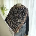 Femme Automne Hiver Imitation Cachemire Zebra Imprimer Écharpe Mode Frange Châle Chaud - 06-YHP Café