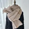 Écharpe imitation cachemire à carreaux marron avec franges, tour de cou hiver chaud. - Qing 61 kaki