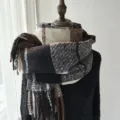Thick winter plaid tassel scarf, soft cashmere-feel warm neckerchief for women and girls. - G-HY48 Black