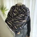 Fashion women's zebra print imitation cashmere scarf autumn winter warm tassel shawl wrap - 06-YHP Coffee & Blue