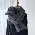 Winter warm imitation cashmere plaid scarf with fringes, thick dark grey casual wrap. - Qing 61 Black