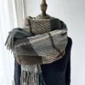 Women's cozy thick plaid tassel winter scarf soft warm imitation cashmere feel neck wrap shawl - G-HY48 Cyan