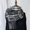 Écharpe à carreaux classique noir et blanc pour femme, écharpe d'hiver épaisse. - Noir