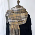 Écharpe épaisse à carreaux imitation cachemire pour femme, châle chaud d'hiver. - Jaune