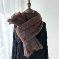 Women Brown Plaid Tassel Scarf Soft Cashmere Feel Autumn Winter Warm Neck Warmer - Qing 61 Coffee