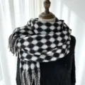 Écharpe d'hiver à franges effet cachemire à motif à pois noir et blanc pour femmes châle chaud - G-HY39 Noir