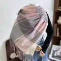 Femme hiver rose gris carreaux franges cachemire sentiment écharpe chaleureuse mode - G-HY64 rose