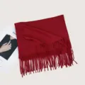 Écharpe imitation cachemire rouge pour femme, châle chaud à franges d'hiver, tour de cou élégant. - F002 - rouge foncé