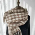 Écharpe imitation cachemire à pois marron et blanc, foulard frangé chaud et épais variante. - G-HY39 Kaki