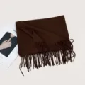 Dunkelbrauner einfarbiger Fransen-Kaschmirgefühl-Winterschal warmer eleganter Schal für Damen. - F011 Braun