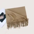 Einfarbiger Kunstkashmir Schal für Damen, warmer Winter Fransen Schal und Nackenwärmer. - F012 Khaki