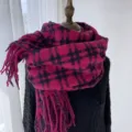 Cozy winter plaid tassel scarf for women, soft warm cashmere feel neck wrap shawl warm. - Rose Red