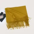 Einfarbiger weicher Fransen Schal fuer Herbst Winter warme gemütliche Damen Mode Umhang - F014 Ingwergelb